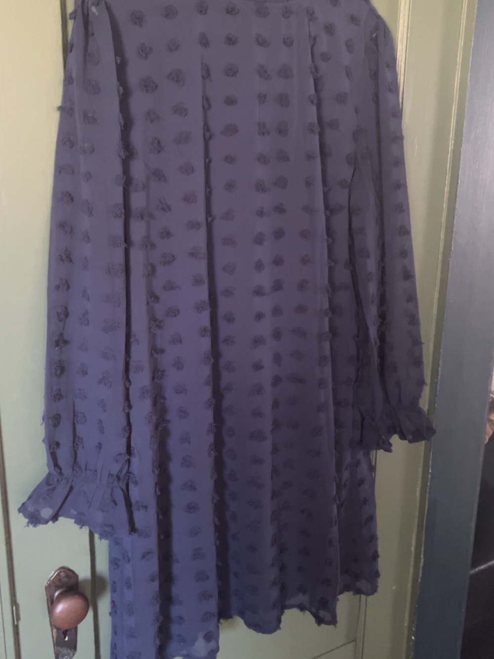 Women's Navy Textured Long-Sleeve Shift Dress